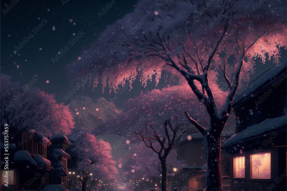 Fototapeta premium 夜桜のある暮らし Generative AI