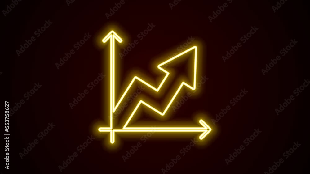 Glowing neon line Financial growth increase icon isolated on black background. Increasing revenue. 4K Video motion graphic animation Glowing neon line Financial growth increase icon isolated on black background. Increasing revenue. 4K Video motion graphic animation