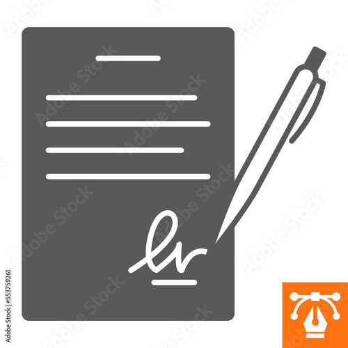Signing contract solid icon, glyph style icon for web site or mobile app, pen and hancock ,signature vector icon, simple vector illustration, vector graphics with editable strokes.