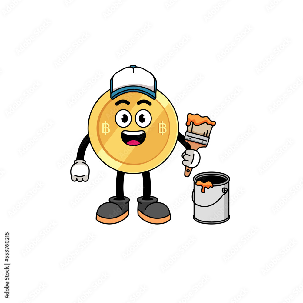 Character mascot of thai baht as a painter Character mascot of thai baht as a painter