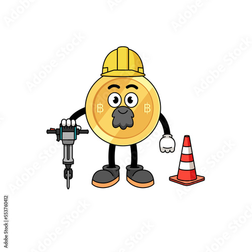 Character cartoon of thai baht working on road construction