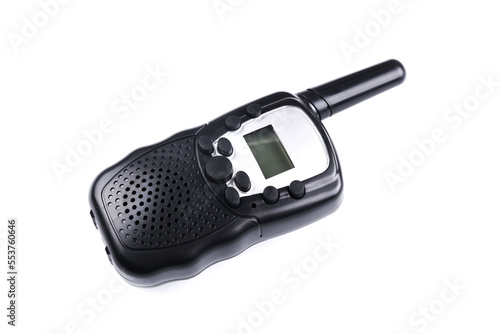 Φωτογραφία Black rectangle portable device with antenna isolated on white background
