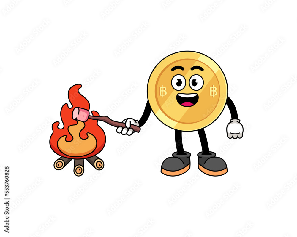 Illustration of thai baht burning a marshmallow Illustration of thai baht burning a marshmallow