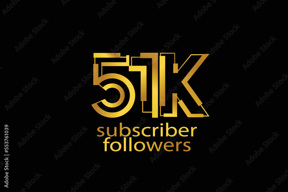 51K, 51.000 subscribers or followers blocks style with gold color on black background for social media and internet-vector 51K, 51.000 subscribers or followers blocks style with gold color on black background for social media and internet-vector