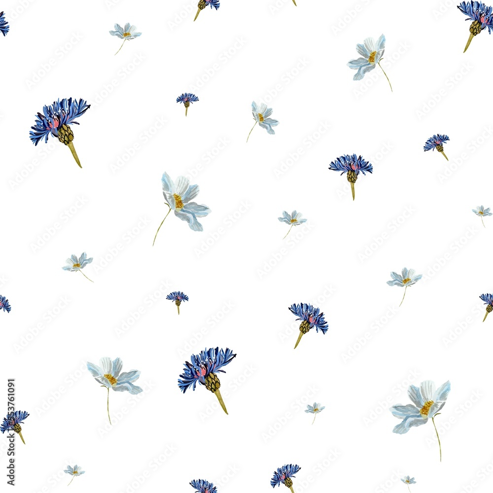 Flower blue daisy pattern seamless a watercolor Flower blue daisy pattern seamless a watercolor