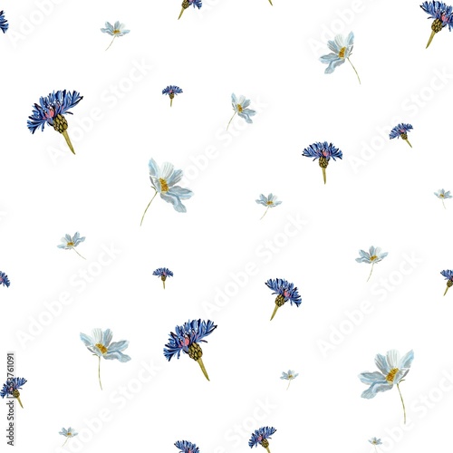 Flower blue daisy pattern seamless a watercolor © Yana