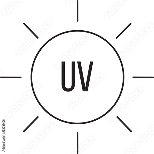 Signo UV en forma de sol. Icono vector. Vista de frente