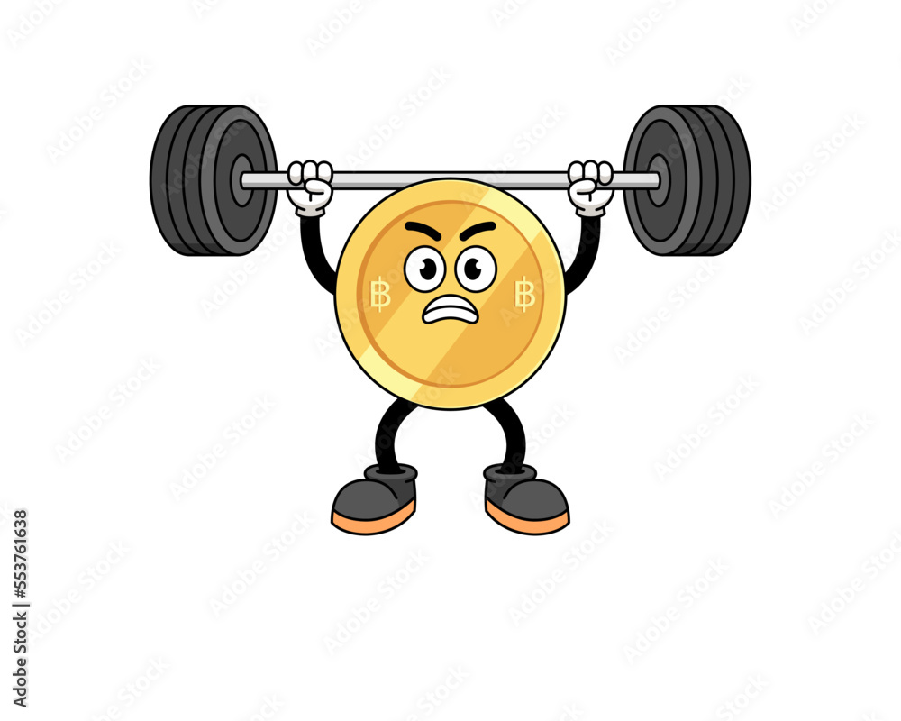 thai baht mascot cartoon lifting a barbell thai baht mascot cartoon lifting a barbell