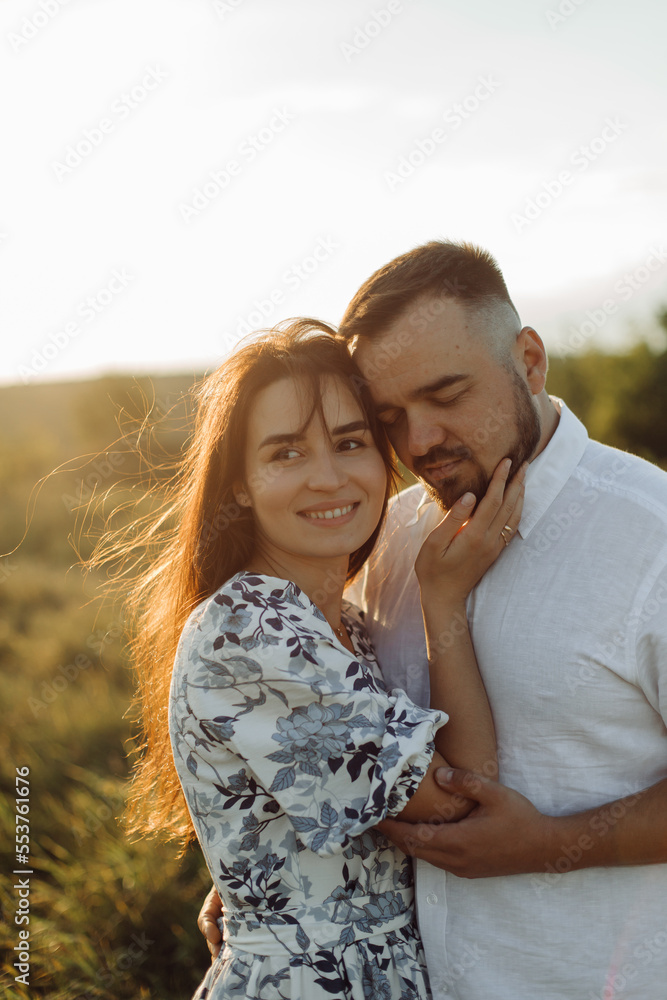Happy young family spend time together outside in green nature Happy young family spend time together outside in green nature