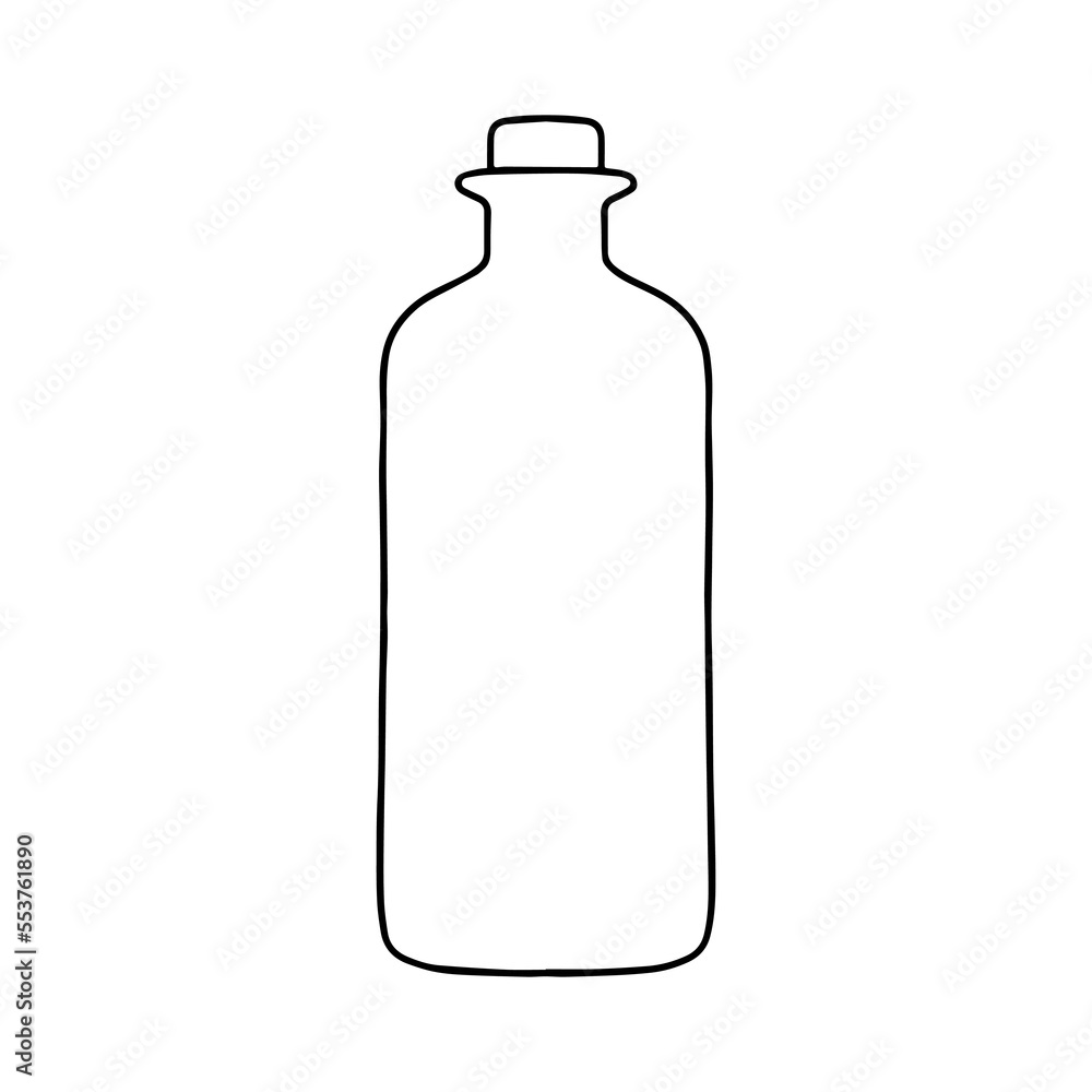 Bottle with stopper. Vector illustration of package for liquid. Line design icon.