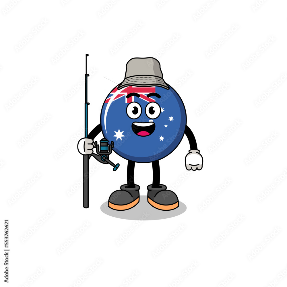 Mascot Illustration of australia flag fisherman Mascot Illustration of australia flag fisherman