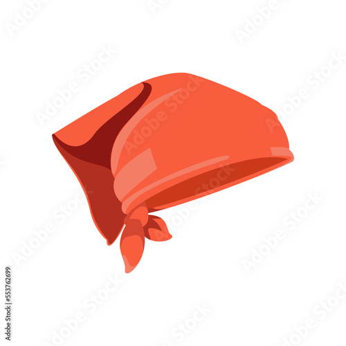 Red women bandana cartoon illustration. Stylish female hair accessory, ribbon, hairband with bow, hair scarf for hairstyle. Headwear, fashion, coiffure concept