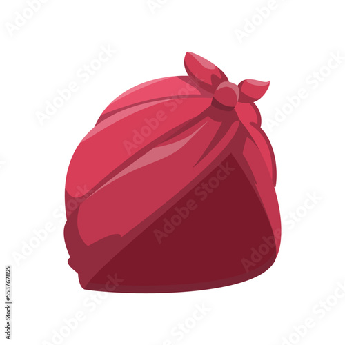 Red women turban or headwrap cartoon illustration. Stylish female hair accessory, ribbon, hairband, hair scarf for hairstyle. Headwear, fashion, coiffure concept
