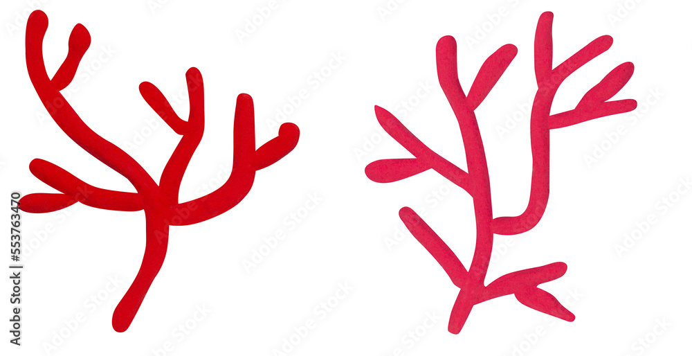 pink and red coral made from plasticine on white background pink and red coral made from plasticine on white background