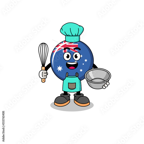 Illustration of australia flag as a bakery chef