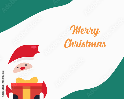 Merry Christmas and happy new year concept. Cute santa with gift box. Cartoon vector style for your design.