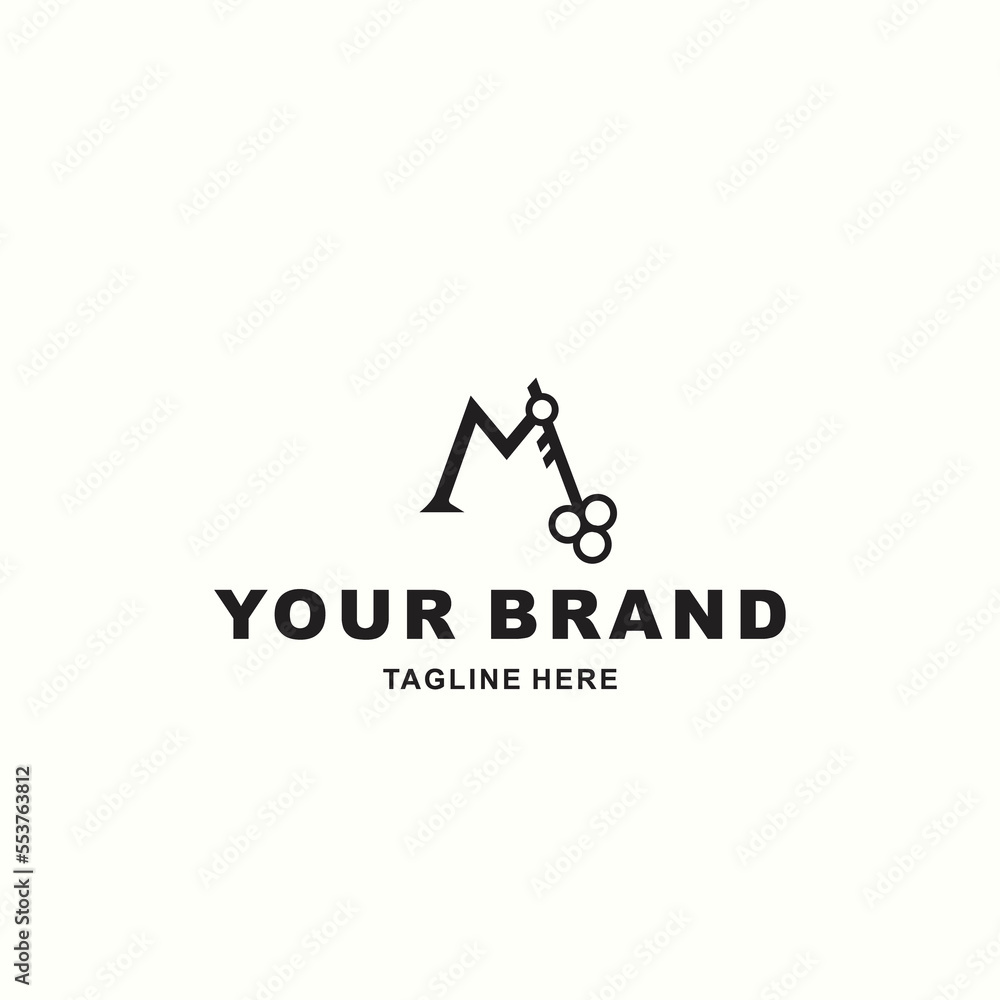 simple logo combined letter M and key simple logo combined letter M and key