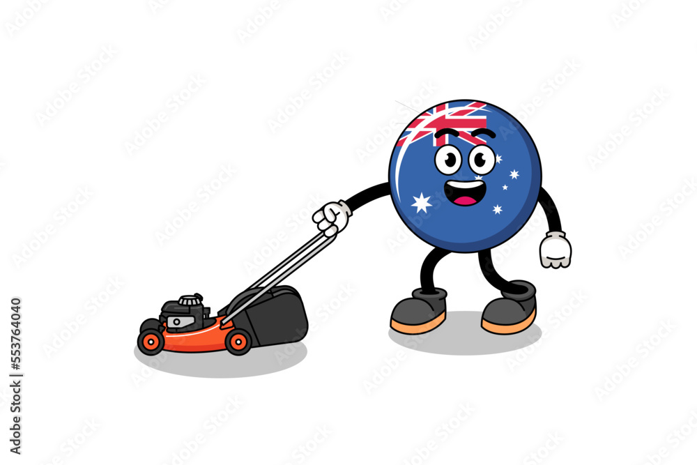 australia flag illustration cartoon holding lawn mower