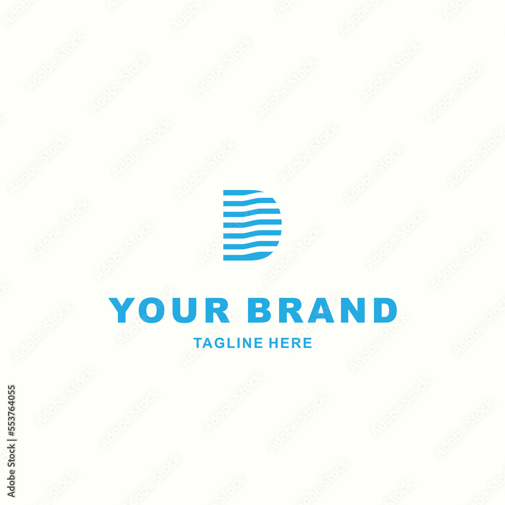 D letter logo with waves in blue D letter logo with waves in blue