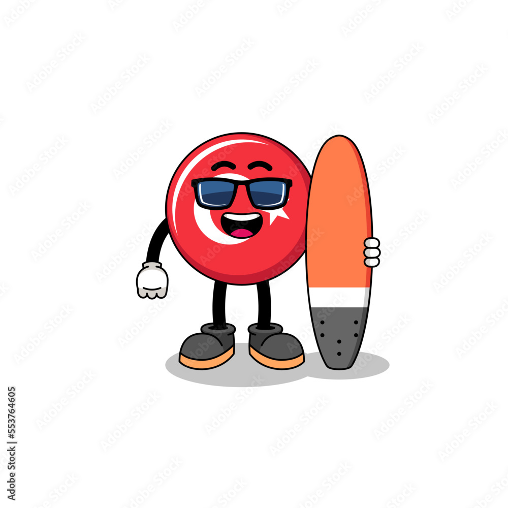 Mascot cartoon of turkey flag as a surfer Mascot cartoon of turkey flag as a surfer
