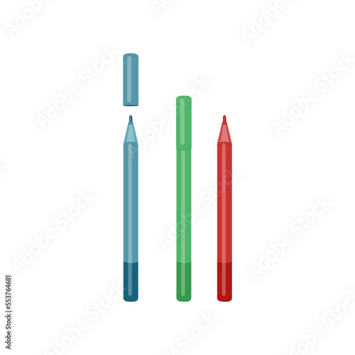 Colorful markers cartoon illustration. Colorful pens or markers flat vector illustration. Craft, art concept