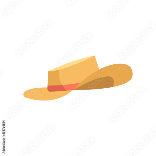 Yellow and orange hat for summer holidays vector illustration. Accessory or hat isolated on white background. Traveling, vacation concept