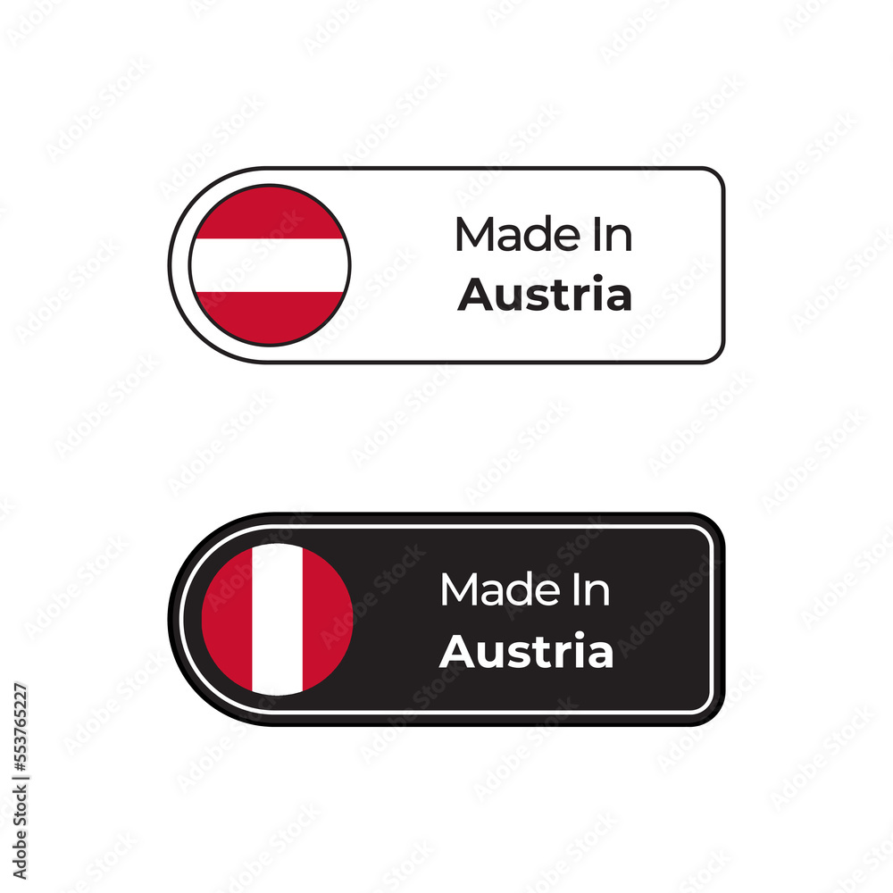 Made in Austria vector label with Poland flag in two different style Made in Austria vector label with Poland flag in two different style