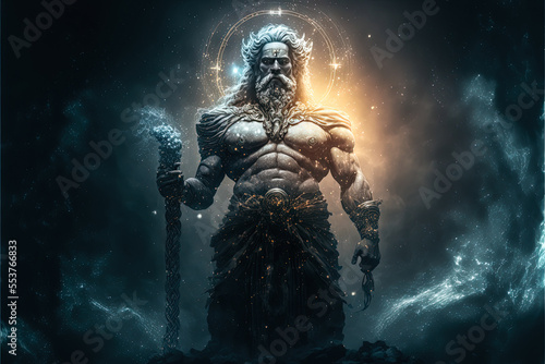 Leinwand Poster Mythological Greek god of darkness Erebus surrounded by the universe against a dark background
