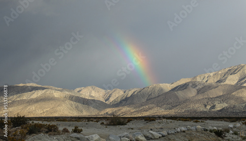 Rainbow Over Big Morongo Mountains Near Palm Springs in California