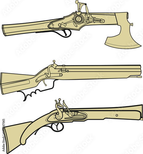 antique flint short antique guns for hunting and war and self-defense