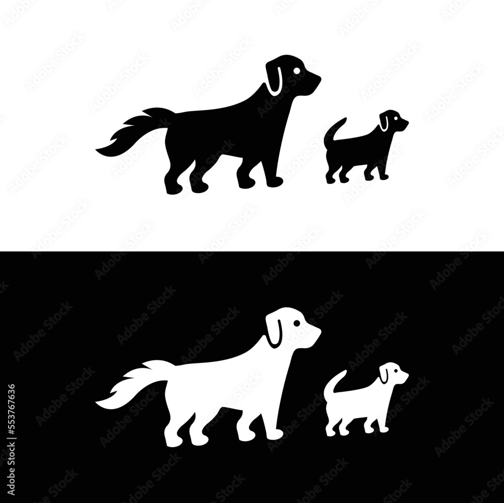 Black and white dog animal logo design . icon logo . silhouette logo