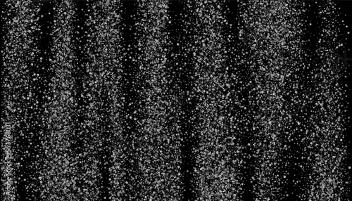 Silver glitter confetti on a black background. Gray gradient particles scattered, sand. Decorative element. Luxury background for your design, postcards, invitations, vector