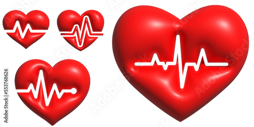 Realistic romantic emoji, red heart icon front angle view. Set of 3d Red Heart. Love symbol isolated on white background. Vector illustration