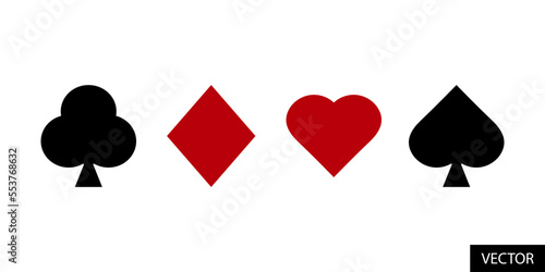 Clubs, Diamonds, Hearts, Spades symbol. Playing card vector icons in flat style design for website, app, UI, isolated on white background. Vector illustration.
