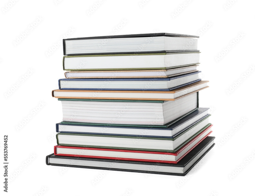 Stack of hardcover books on white background Stack of hardcover books on white background