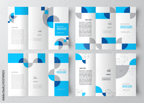 Trifold set cover design template geometric abstract blue color