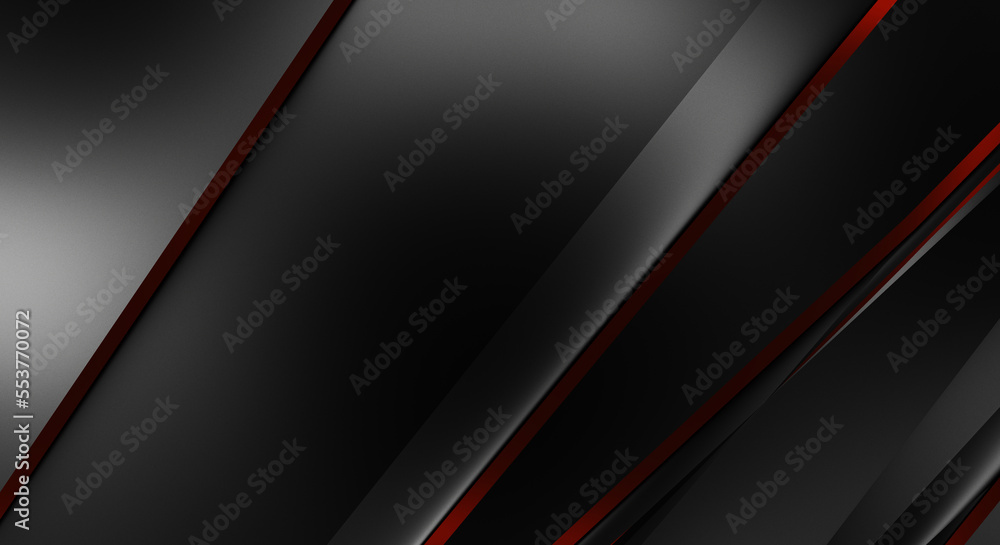 Abstract black panels with copyspace for text. 3D illustration. Dark design template with color lights features. Elegant geometrical glossy stripes backdrop. Minimalist geometric cover graphic.
