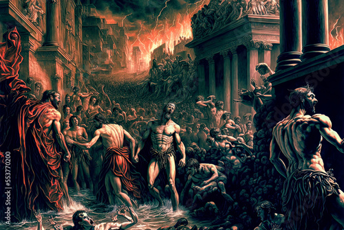 Fotografiet Sinners in Hell, City of Dis, Dante's Inferno. Generative AI