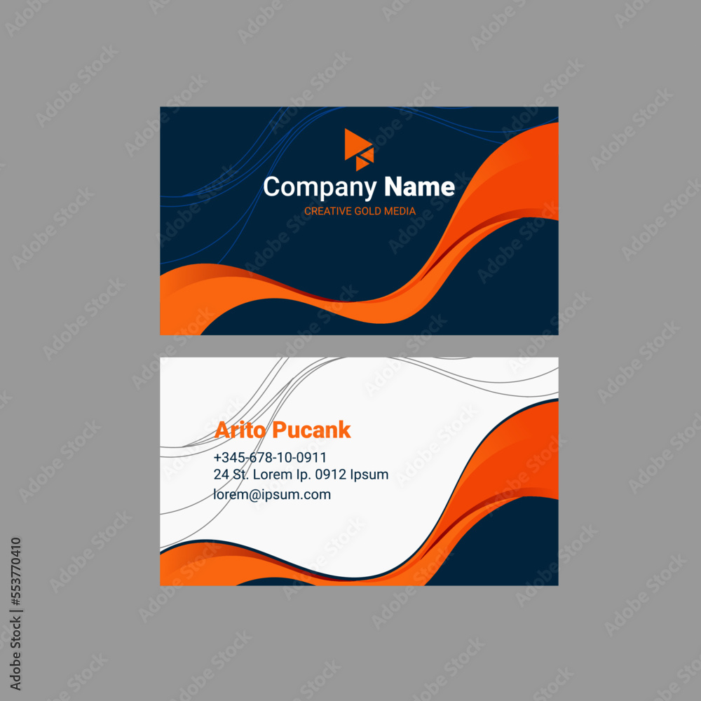 Fototapeta premium business card template of wave abstract backgroun, orange and blue collor