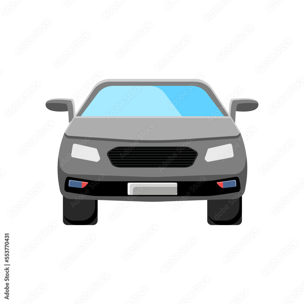 Front view of grey car vector illustration. Grey modern car isolated on white background. Transport, transportation, traveling concept