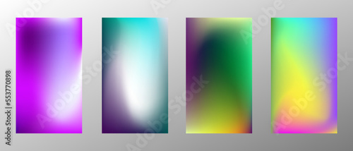 Abstract bright gradient background. Set of 4 backgrounds. Creative modern vector illustration. Holographic spectrum for coating.