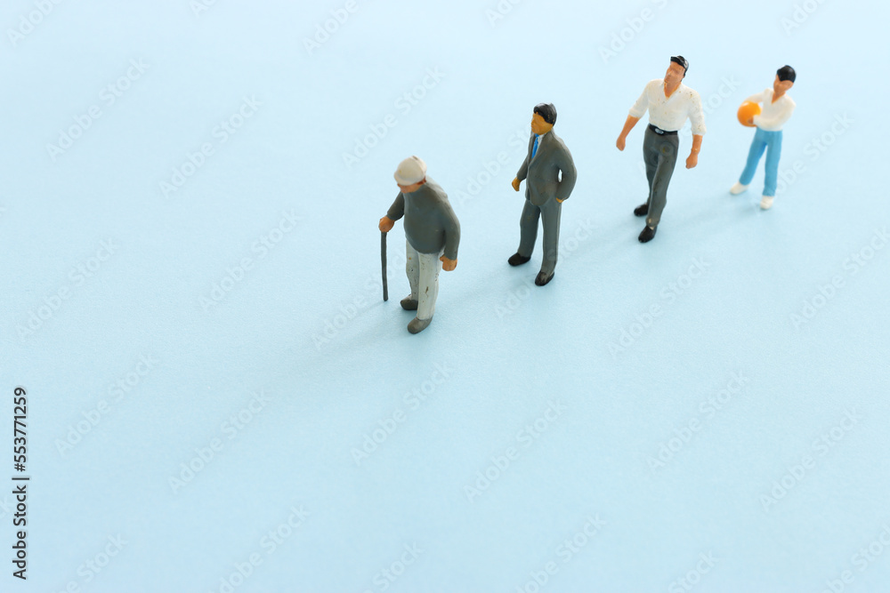 Concept image on age. Characters from young to old. Life cycle Concept image on age. Characters from young to old. Life cycle