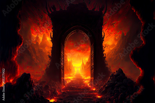 Fotografia The entrance to Hell, Dante's Inferno. Generative AI
