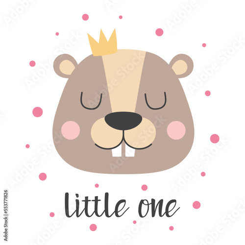 cartoon card of cute beaver, print for kids