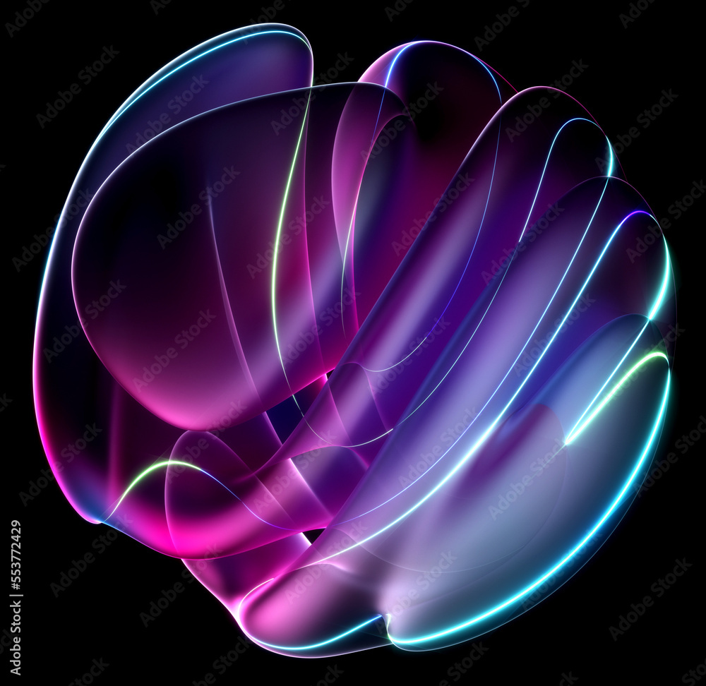 3d render of abstract art of surreal 3d ball or sphere in curve wavy ...