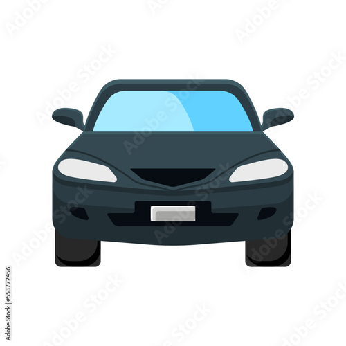 Front view of dark green car vector illustration. Green modern car isolated on white background. Transport, transportation, traveling concept
