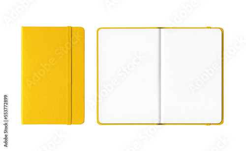 Yellow closed and open notebooks isolated on transparent background photo