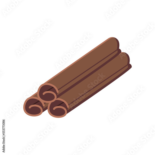 Three rolled sticks of cinnamon cartoon illustration. Tasty fall and Halloween dessert isolated on white background. Food, beverage concept.