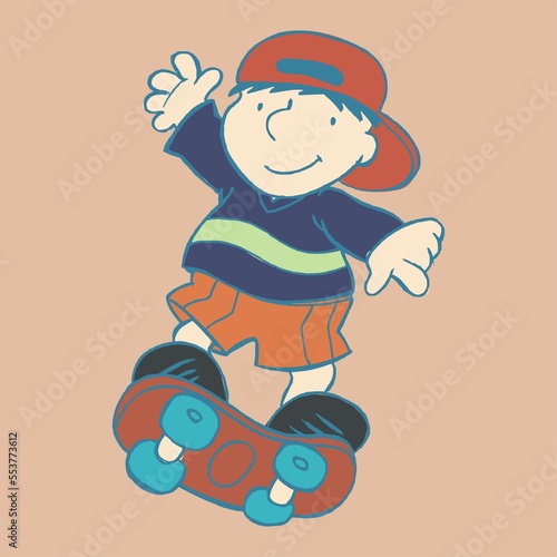Boy riding a skateboard, skater, print for children's clothing, illustration, creation, graphic design for baby fashion