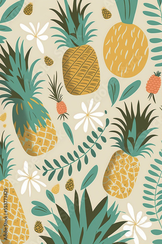 abstract background with pineapple. illustrative style. AI generated